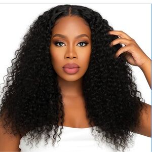 NWT 13x6 16 inch Human Hair Lace Front Kinky Curly Wig Pre Plucked 180% Density